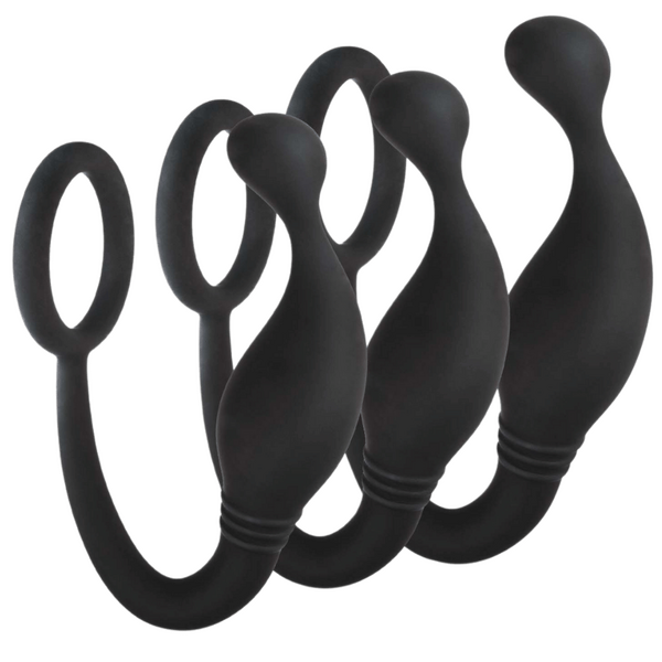 Excellent Power Jet Horny Silicone Prostate Plug with Love Ring 3 Pc Set