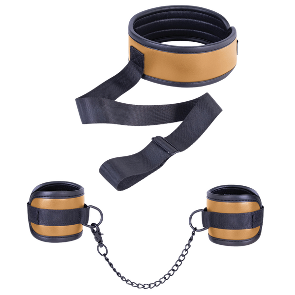 Excellent Power Naughty Moment Collar With Handcuffs Brown