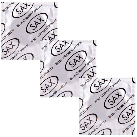 Sax Max Regular Smooth Latex Black Coloured Condoms 53mm Bulk 144