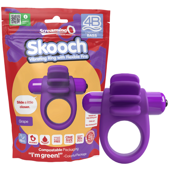 ScreamingO 4B Low Pitch Bass Skooch Vibrating Cock Ring with Flexible Fins - Grape