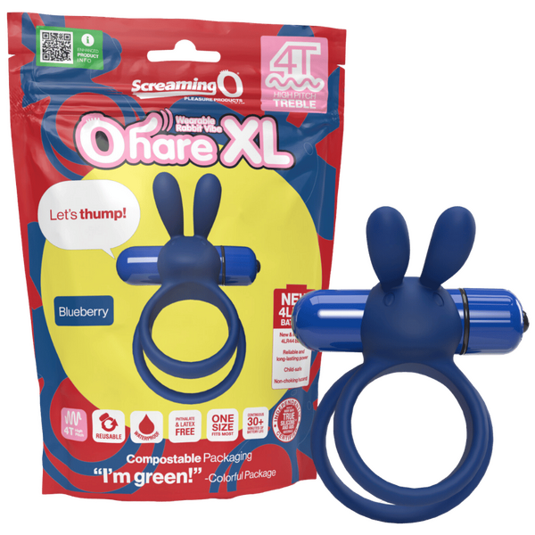 ScreamingO 4T Ohare XL Vibrating Rabbit Ears Cock Ring - Blueberry