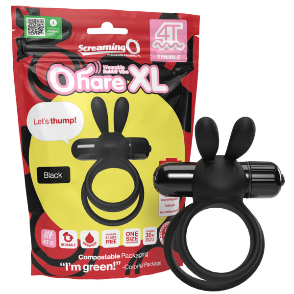 ScreamingO 4T Ohare XL Vibrating Rabbit Ears Cock Ring - Black