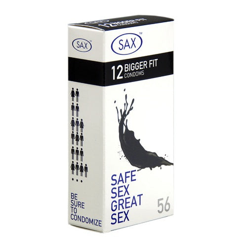 Sax Bigger Fit Latex Condoms 56mm 12's