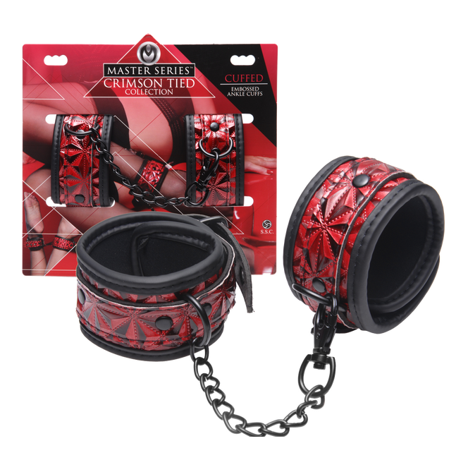 Master Series Crimson Tied Embossed Ankle Cuffs