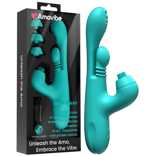Amovibe Sensa Sway G-Spot Rabbit Vibrator w Replacement Sleeves Teal