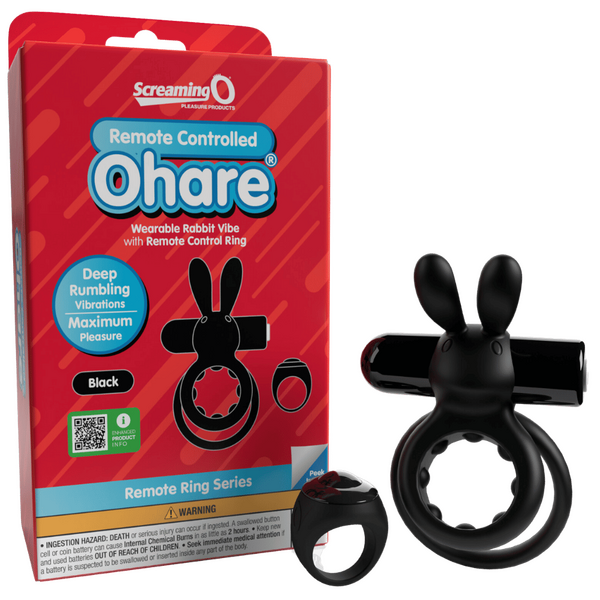 ScreamingO Ohare Wearable Rabbit Vibe Cock Ring with Remote Control Ring Black