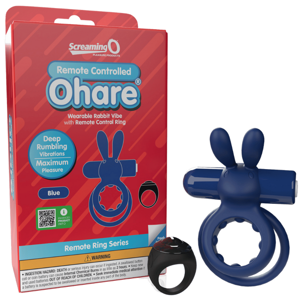 ScreamingO Ohare Wearable Rabbit Vibe Cock Ring with Remote Control Ring Blue