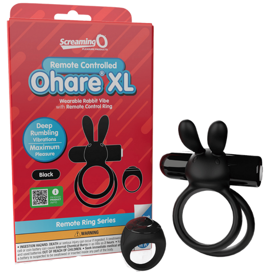 ScreamingO Ohare XL Wearable Rabbit Vibe Cock Ring with Remote Control Ring Black