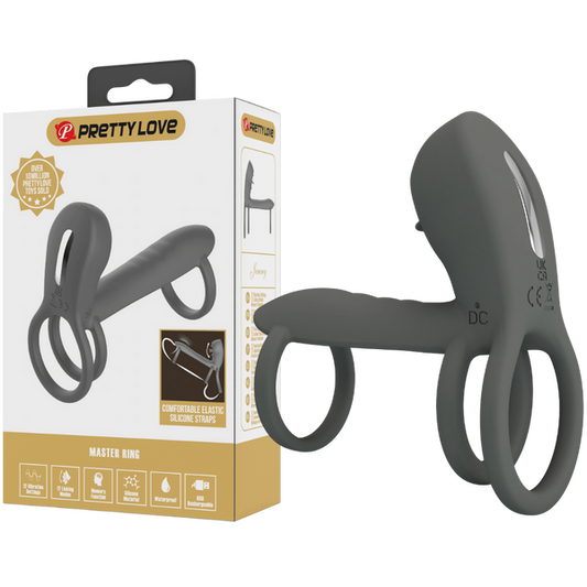 Pretty Love Master Ring - Jammy Vibrating Couples Cock Ring Sleeve (Grey)