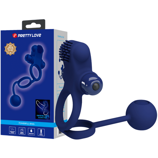 Pretty Love Powerful Ring Remington Vibrating Cock Ring w Swinging Weight Navy Blue