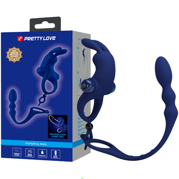 Pretty Love Powerful Ring Ayad Vibrating Cock Ring w Anal Plug Navy Blue