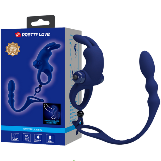 Pretty Love Powerful Ring Ayad Vibrating Cock Ring w Anal Plug Navy Blue