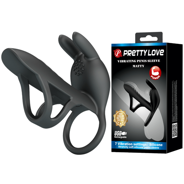 Pretty Love Matty Vibrating Penis Sleeve (Black)