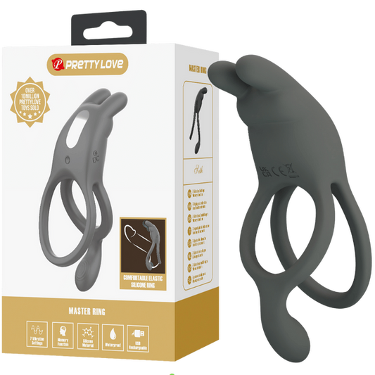 Pretty Love Master Ring - Seth Vibrating Couples Cock Ring (Grey)