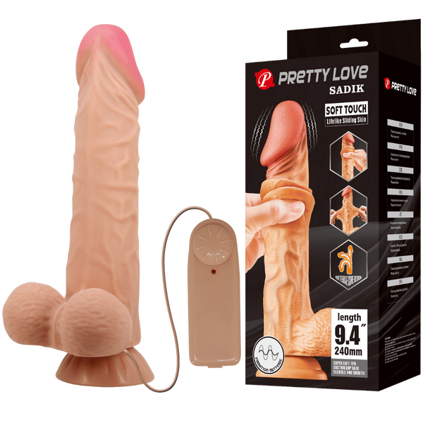 Pretty Love Sadik Soft Toch Sliding Skin Vibrating 9.4" Dildo Flesh