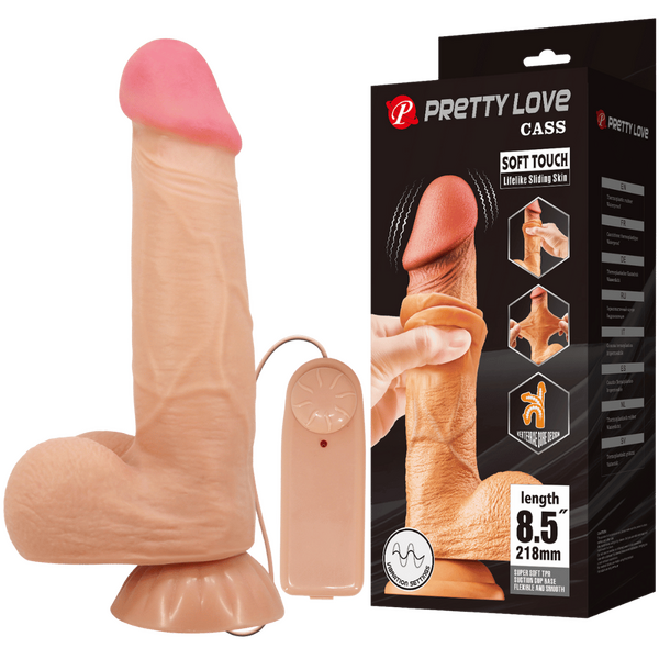 Pretty Love Cass Soft Toch Sliding Skin Vibrating 8.5" Dildo Flesh
