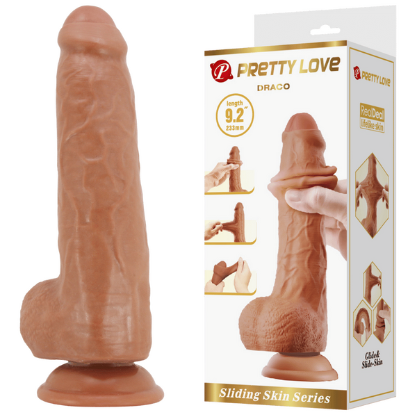 Pretty Love Sliding Skin Series - Draco 9.2" Dildo Tan