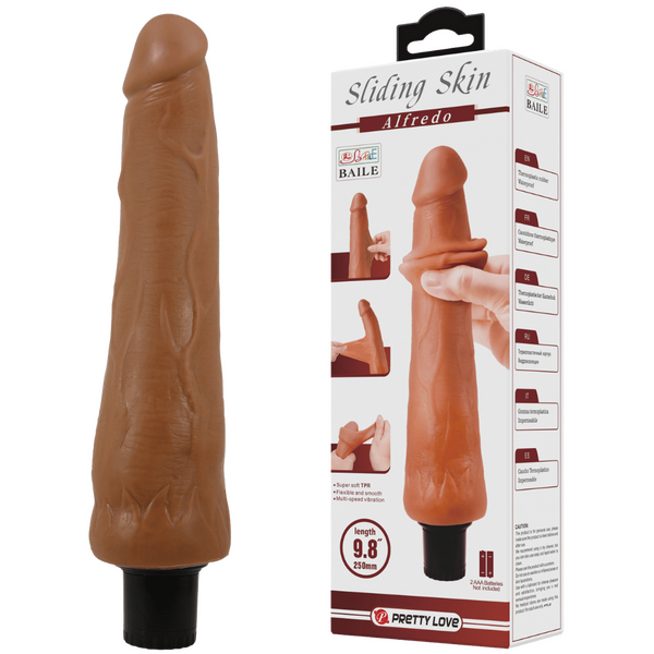 Pretty Love Sliding Skin Series - Alfredo Vibrating 9.8" Dildo Tan