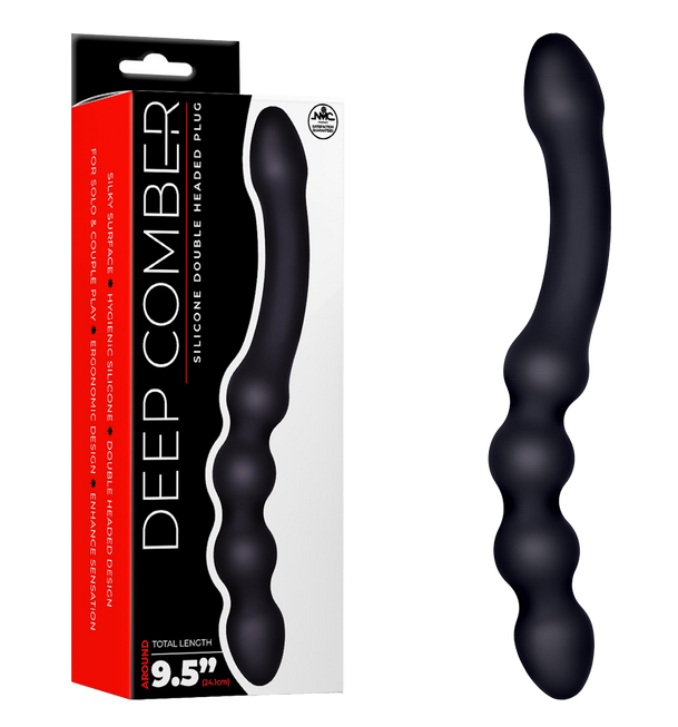 Excellent Power Deep Comber Silicone Ribbed Double Headed Plug (Black)