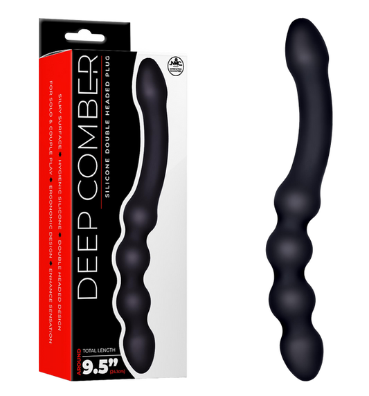 Excellent Power Deep Comber Silicone Ribbed Double Headed Plug (Black)
