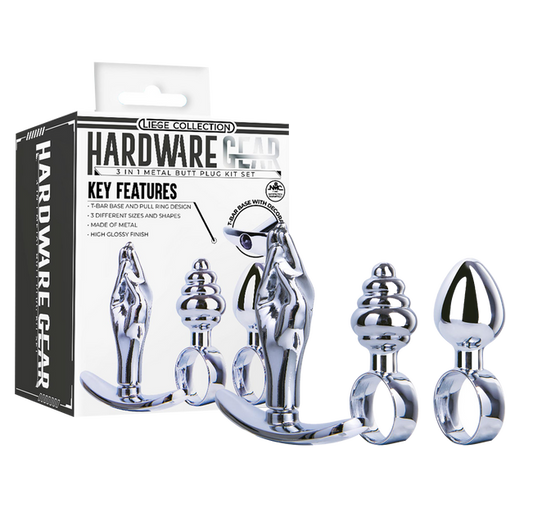 Excellent Power Hardware Gear - 3 in 1 Metal Butt Plug Kit Set (Chrome)