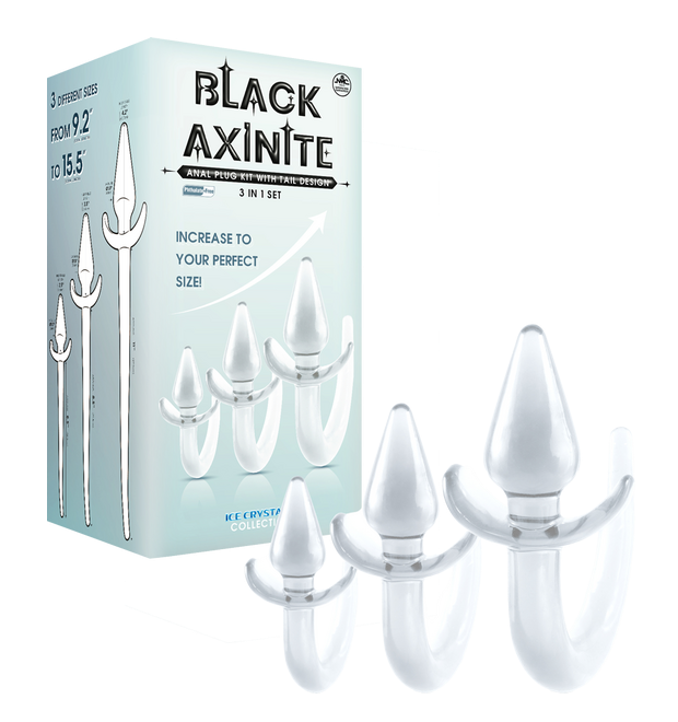 Excellent Power Black Axinite - 3 In 1 Anal Plug Kit With Tail (Clear)