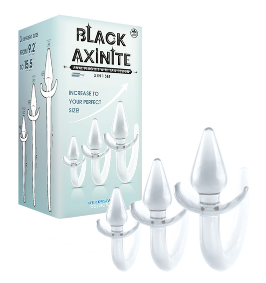Excellent Power Black Axinite -  3 In 1 Anal Plug Kit With Tail (Clear)