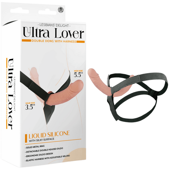 Excellent Power Ultra Lover 8" Silicone Double Dong With Strap On Flesh