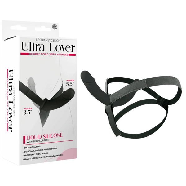 Excellent Power Ultra Lover 8" Silicone Double Dong With Strap On Black