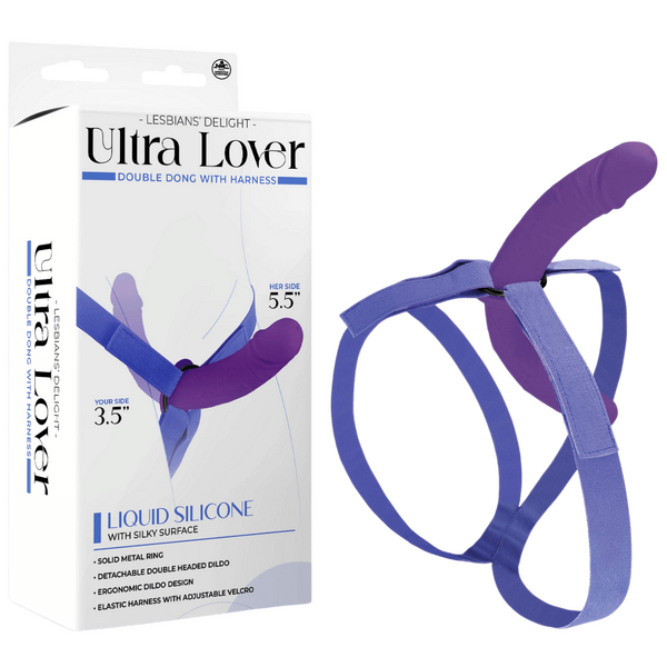 Excellent Power Ultra Lover 8" Silicone Double Dong With Strap On Purple