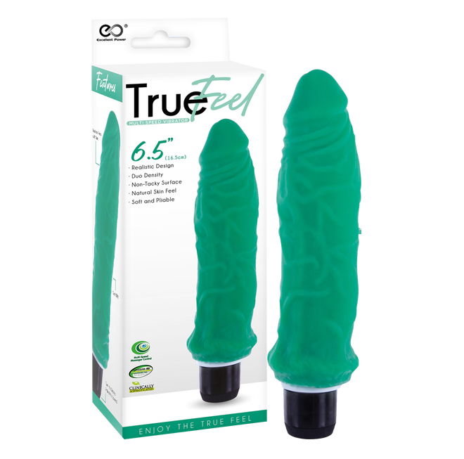Excellent Power True Feel Ribbed 6.5" Vibrator Green