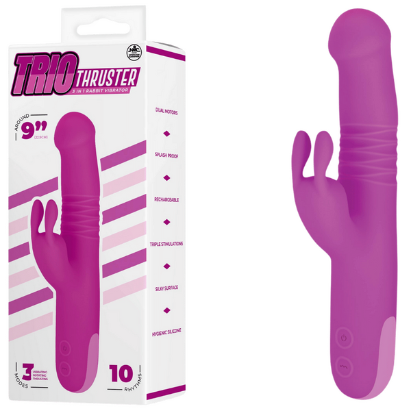 NMC Trio Thruster 3 In 1 Silicone Rotating Thrusting Rabbit Vibrator Pink
