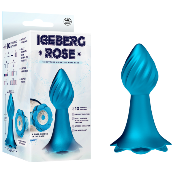 Excellent Power Iceberg Rose - 10 Rhythms Vibrating Anal Plug (Blue)