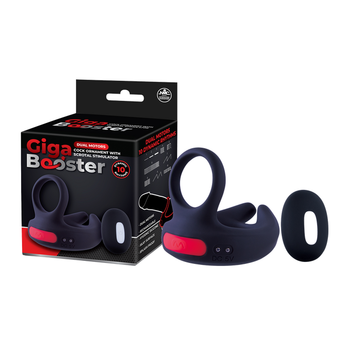 Excellent Power Giga Booster - Dual Motor Cock Ornament With Scrotal Stimulator (Black)