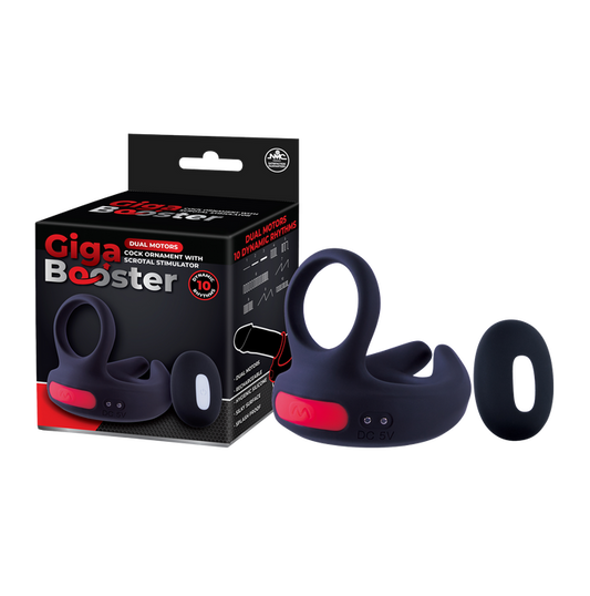 Excellent Power Giga Booster - Dual Motor Cock Ornament With Scrotal Stimulator (Black)