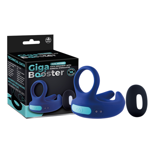 Excellent Power Giga Booster - Dual Motor Cock Ornament With Scrotal Stimulator (Blue)