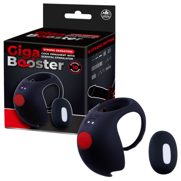 Excellent Power Giga Booster - Cock Ornament With Scrotal Stimulator (Black)