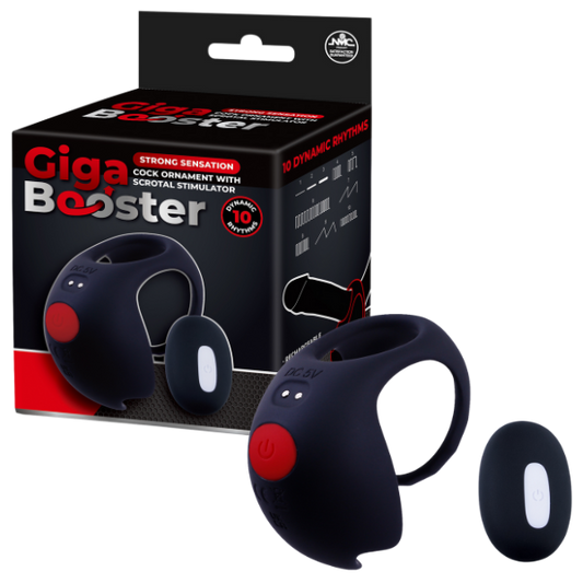 Excellent Power Giga Booster - Cock Ornament With Scrotal Stimulator (Black)