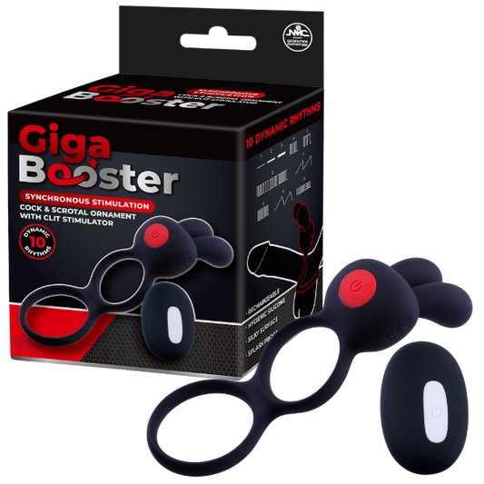 Excellent Power Giga Booster - Cock & Scrotal Ornament With Clit Stimulator (Black)