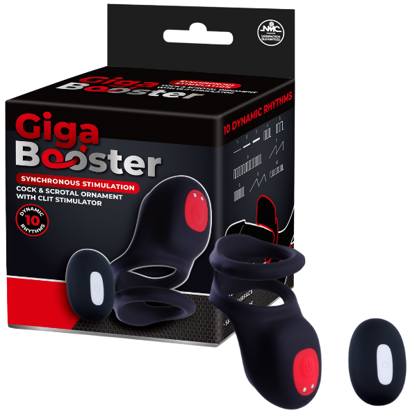 Excellent Power Giga Booster - Cock & Scrotal Ornament With Clit Stimulator (Black)