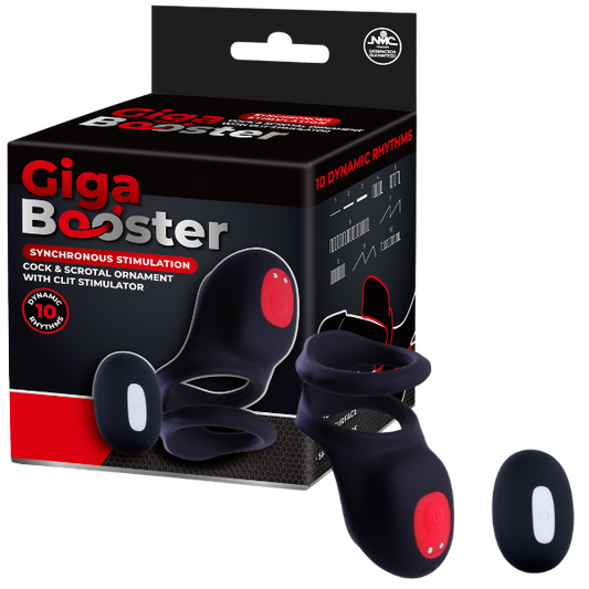Excellent Power Giga Booster - Cock & Scrotal Ornament With Clit Stimulator (Black)