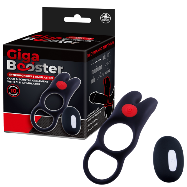 Excellent Power Giga Booster - Cock & Scrotal Ornament With Clit Stimulator (Black)
