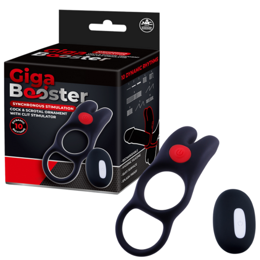 Excellent Power Giga Booster - Cock & Scrotal Ornament With Clit Stimulator (Black)