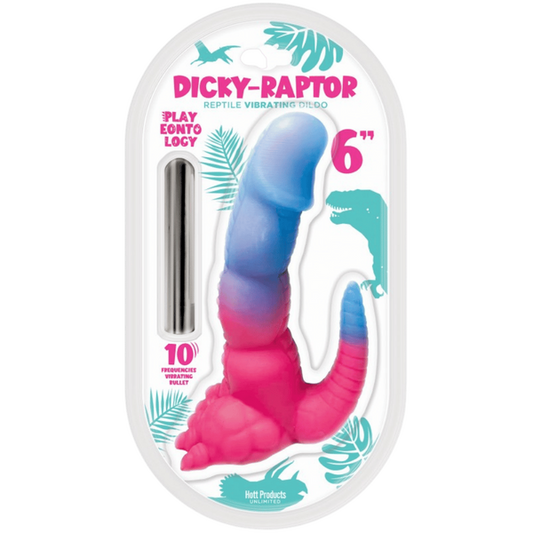 Hott Products | Dicky-Raptor Vibrating Dildo 6" Pink/Blue