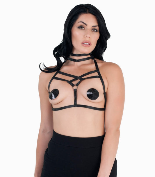 Love In Leather BRA0455 Intricate Harness Style Bralette One Size