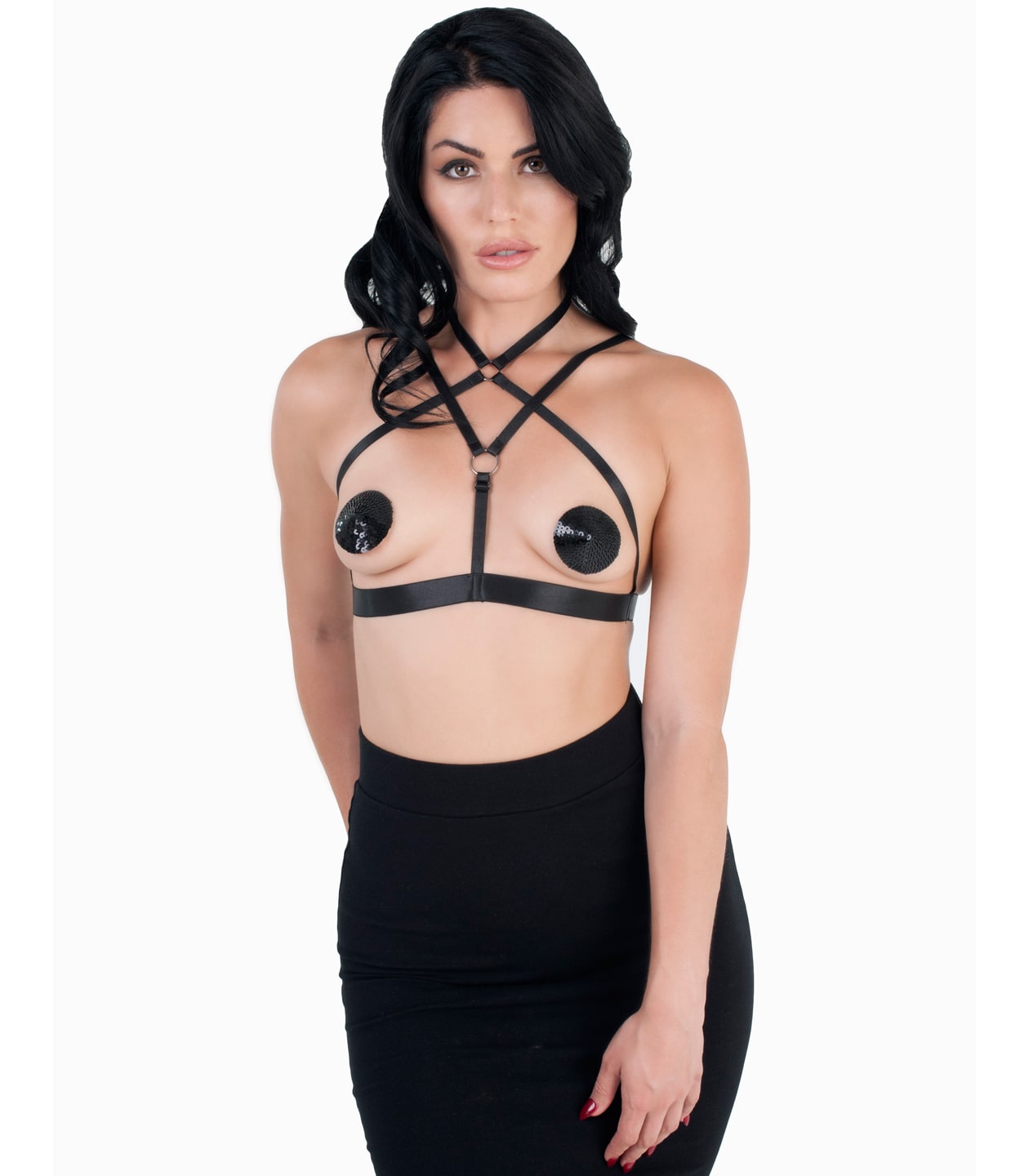Love In Leather BRA0456 Cross Over Style Bralette One Size