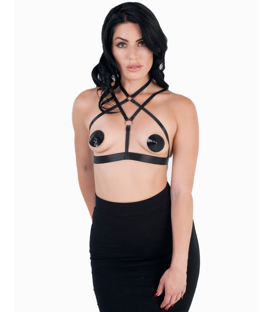 Love In Leather BRA0456 Cross Over Style Bralette One Size