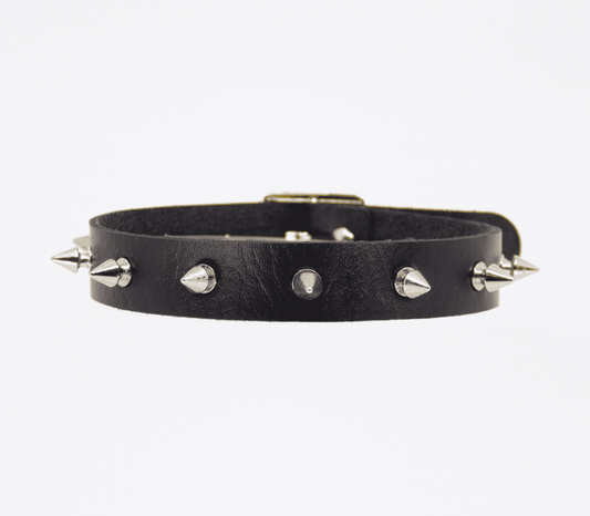 Love In Leather Faux Leather Collar With Silver Dog Spikes