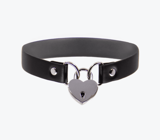 Love In Leather Faux Leather Collar With Functional Heart Padlock