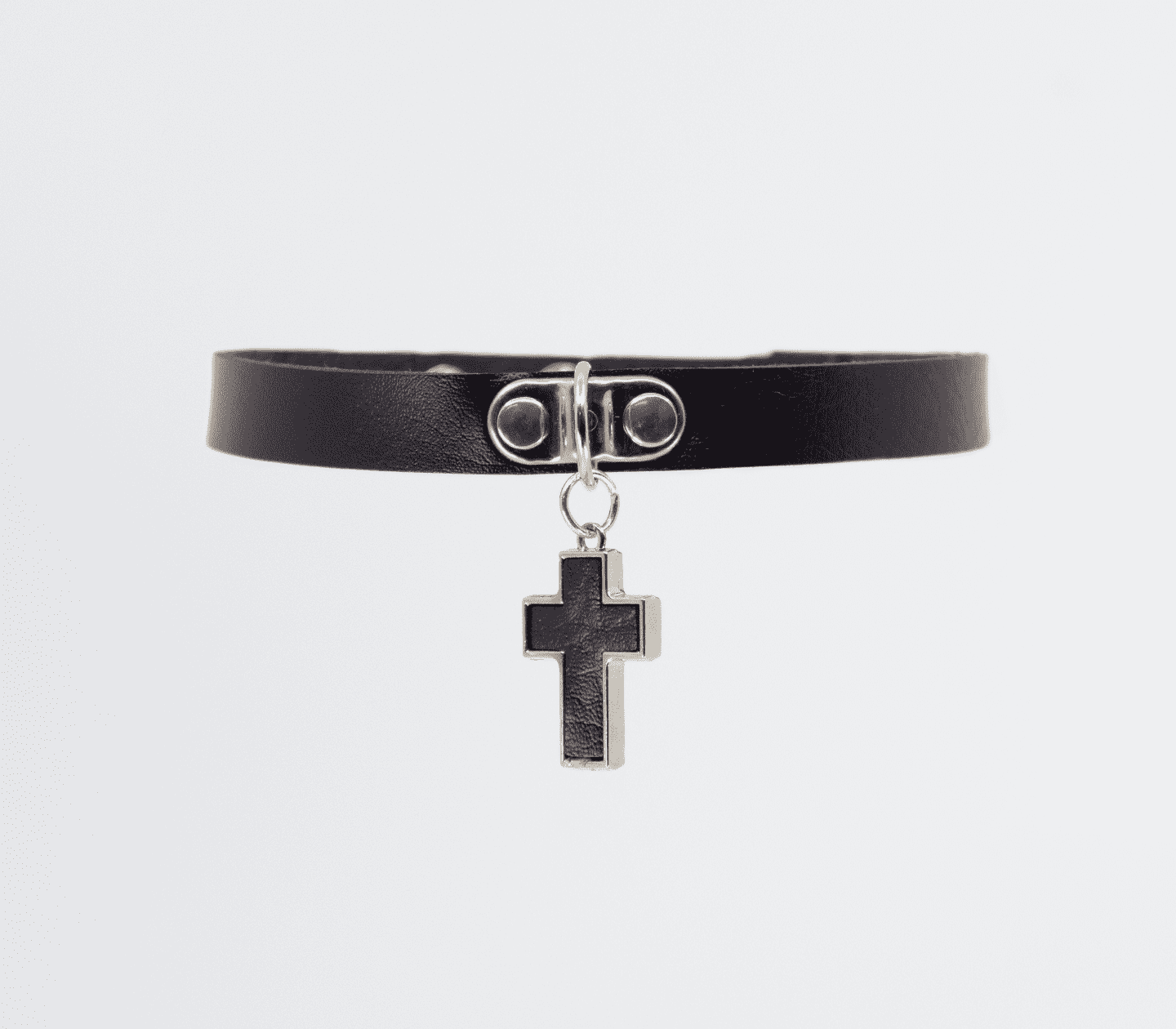 Love In Leather Faux Leather Collar With Cross Pendant